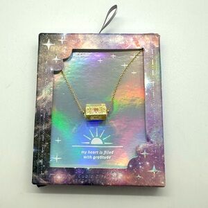 Gratitude Necklace Gold Dipped Barrel Charm 16" chain with 3" extender